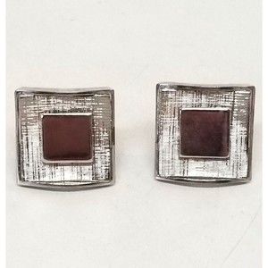 Vintage  square in square Men's cufflinks Silver Tone